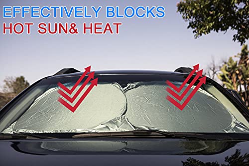 Car Windshield Sunshade with Incidental Steering Wheel Sun Shade, 210T Reflective Sunshades Blocks Heat and Sun, Foldable Sun Shield for Car Windshield Keeps Your Vehicle Cool (Small 59 x 31 inches)