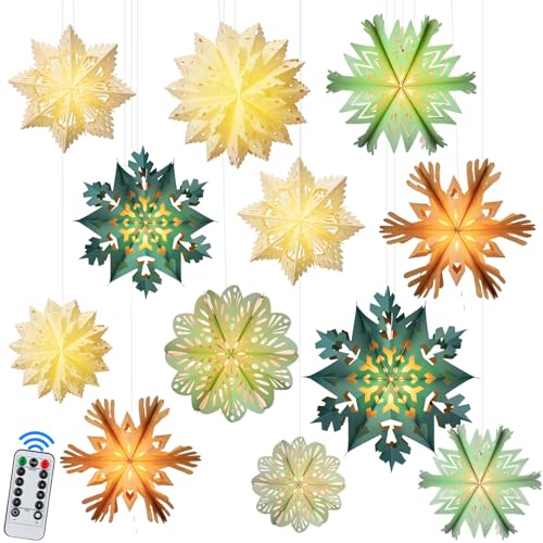 Baquler 12 Set 19.7'' 3D Christmas Paper Snowflake Lantern Bulk