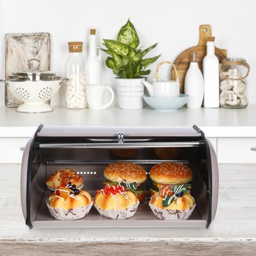 Caja de pan PRETYZOOM de acero inoxidable para evitar pan duro en encimera 6