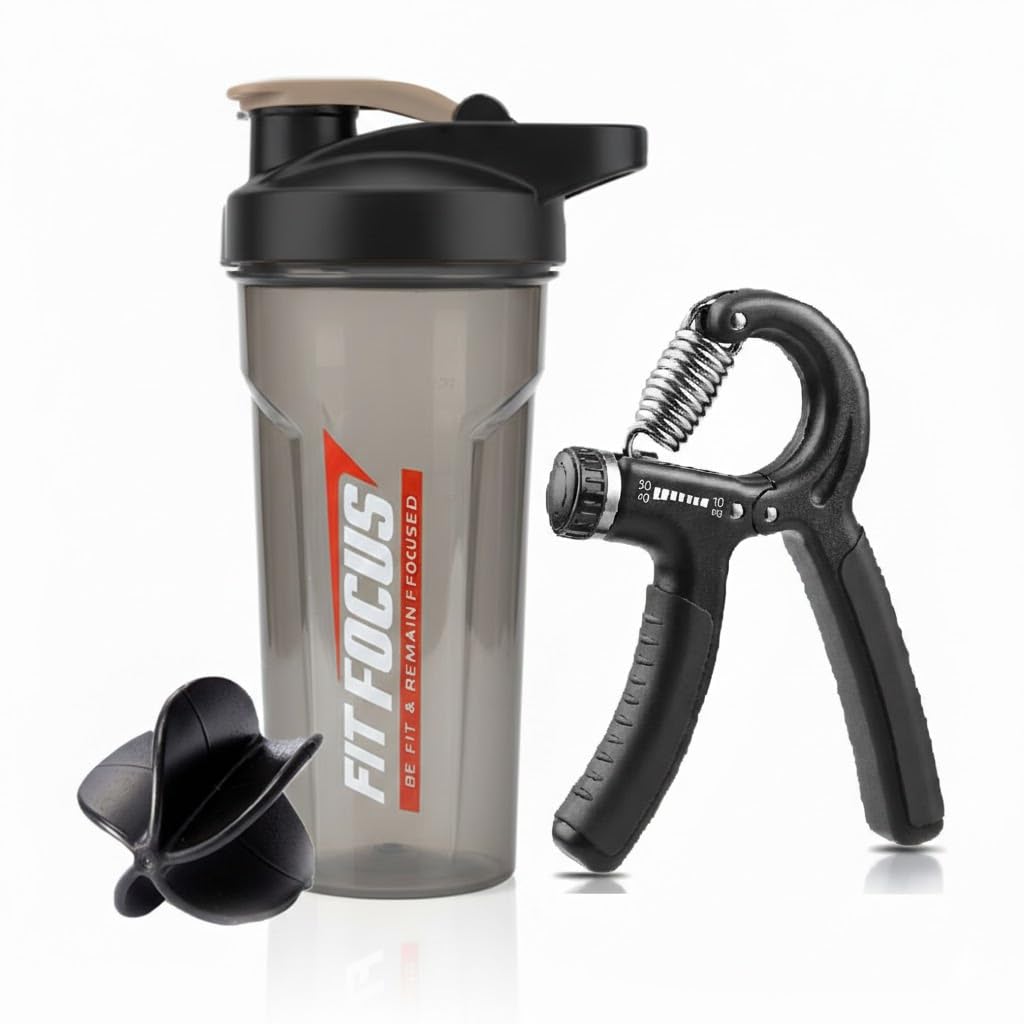 FitFocus Hand Gripper with Shaker Bottle, Adjustable Hand Grip Strengthener 60kg, Finger Exercise Equipment for Gym and Wrist Training (GREY)-image-20