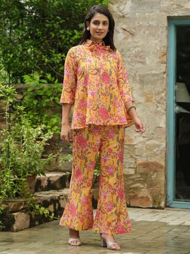 Image of Leriya Fashion Women's Rayon Floral Co Ord Set Stylish | Kurta Set | Ethnic Co Ord Set | Designer Kurta Set Trendy Korean Summer Travel Outfit | Lightweight Two Piece Dress for Beach & Holiday Look