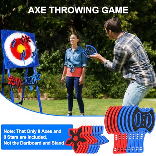 16 Pcs Throwing Axes Set for Axe Throwing Game Backyard, Safety Throw Plastic Axes Stars, Indoor Outdoor Hatchet Throwing Game Replacement Accessories Parts for Adults and All Ages (8 Axes + 8 Stars)