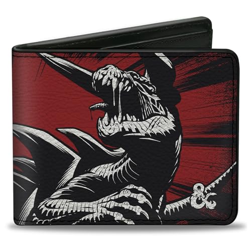 Wizards of the Coast Wallet, Bifold, Dungeons and Dragons Tarrasque Monster and Text Black Red, Vegan Leather