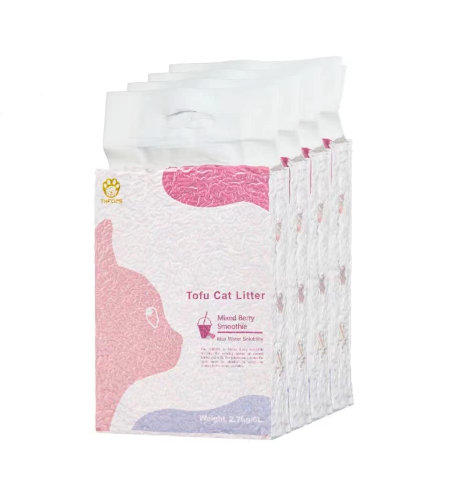 THFOPS Tofu Cat Litter 4 Bag 10.8KG 24L, Direct to Toliet,Quick Clumping and Low Track, Dust Free, Strong Deodorizer with Maximum Water Solubility
