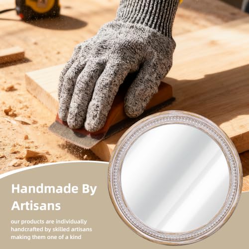 Image of 36 Inch Rustic Farmhouse Round Mirrors for Wall Decor, Wooden Circle Mirror | Boho Accent, HD Tempered Glass, Decorative Focal Point for Over Sink, Living Room, Entryway, Bathroom, and Hallway