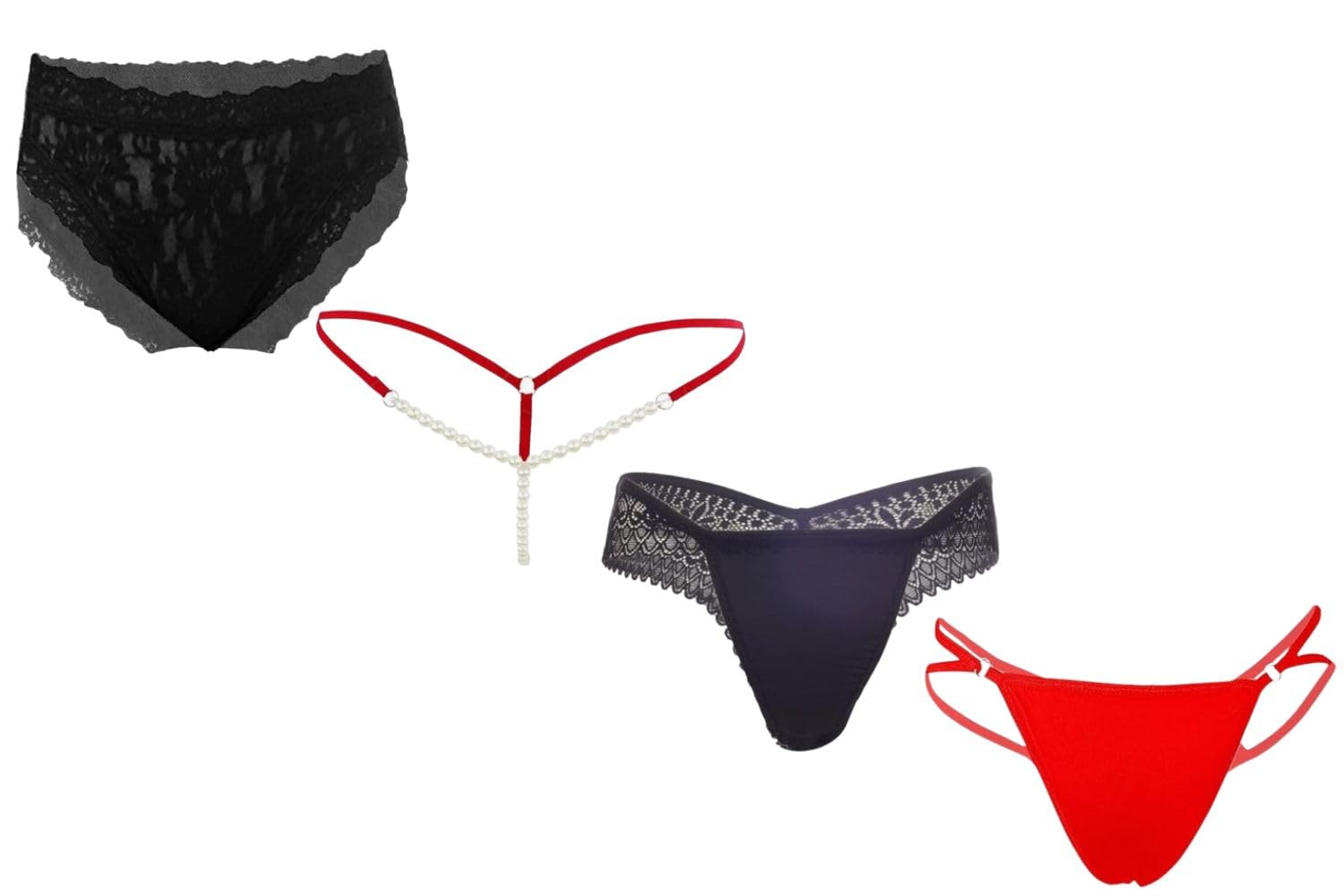 nimra fashion Women's Thong Synthetic with Pearls Hot Sexy G String for Women and Girls Innerwear (Pack of 4) Multicolor-picture-28