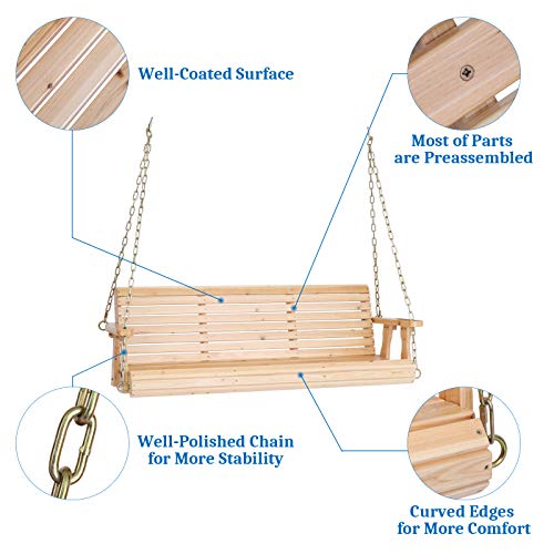 image for VINGLI Heavy Duty 880 LBS Patio Wooden Porch Swing, Upgraded Outdoor S
