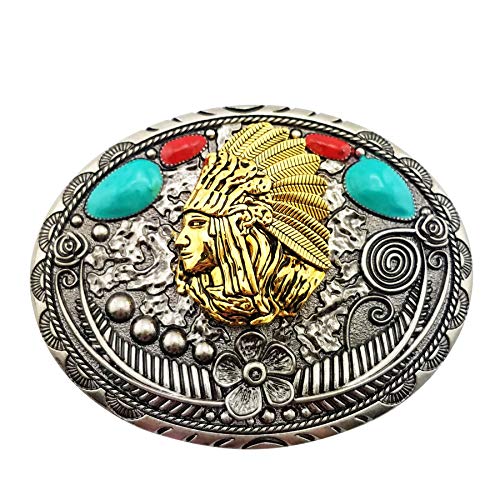 Lanxy Native Indian Belt Buckle For Men Vintage Retro Golden Indian Head Leaf Belt Buckle Indian Style