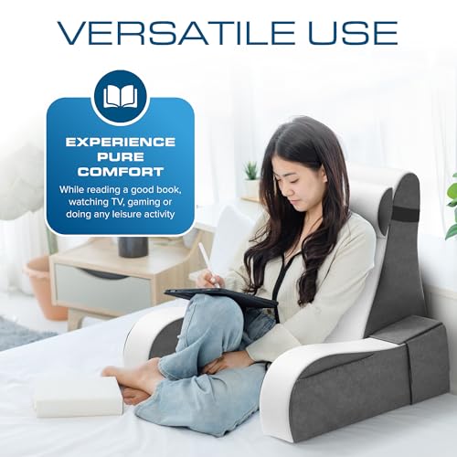 Image of Kolbs Bed Wedge Pillow for Sleep Apnea, Acid Reflux, and Back Pain Relief, with Chic Jacquard Cover - Headboard Wedges for Sleeping (19 inch Wedge Reading - Grey)