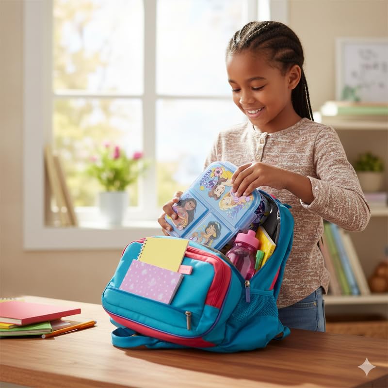Image of STRIDERS Multi Compartment Rectangular Sandwich Box for Kids - Princess Courageous Heart Lunch Box | Leak-Proof, BPA-Free & Reusable School Tiffin for Girls XL