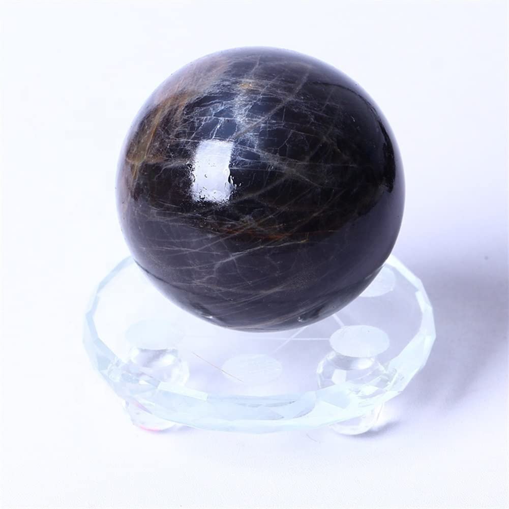 Boule de Cristal de Quartz en Pierre de Lune Noire Polie d'Exception