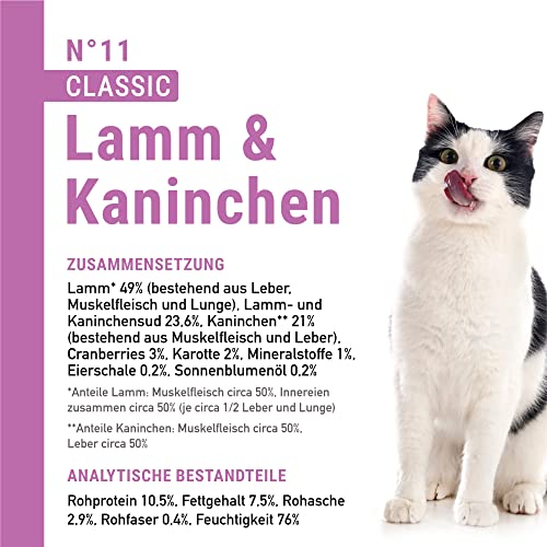 catz finefood N° 11 Lamm & Kaninchen Feinkost Katzenfutter nass, verfeinert mit Cranberries & Karotte, 6 x 400g Dosen