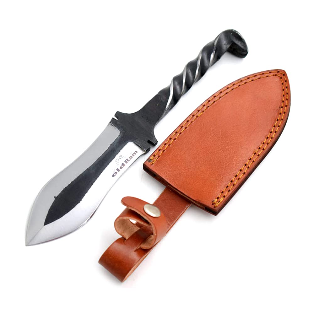 Old Ram Railroad Spike High Carbon Steel Blade Fix Blade Knife with Leather Carrying Case. (5048)