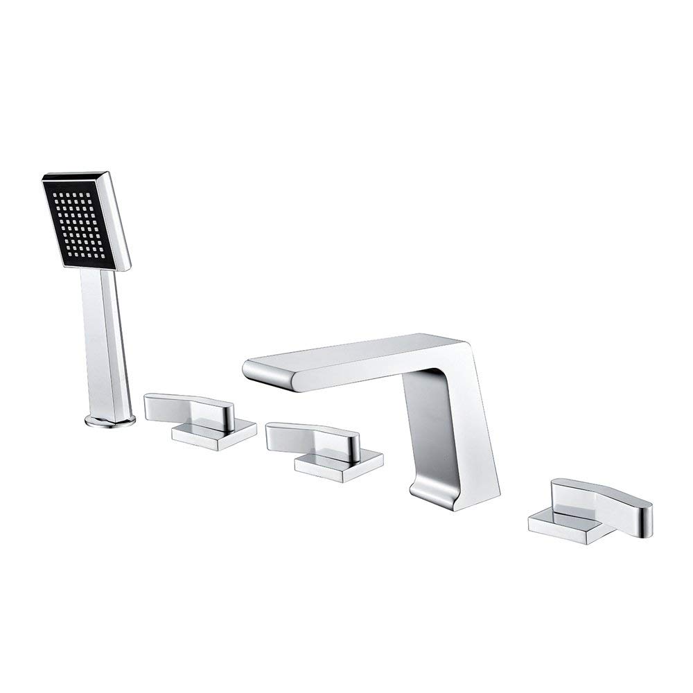 DFGHNBVC Waterfall Tub Filler Faucet With Handheld Shower Head, Widespread Tub Faucet Set Deck Mount Bathtub Faucet 5 Holes Tub Tap For Bathroom,Chrome,Chrome