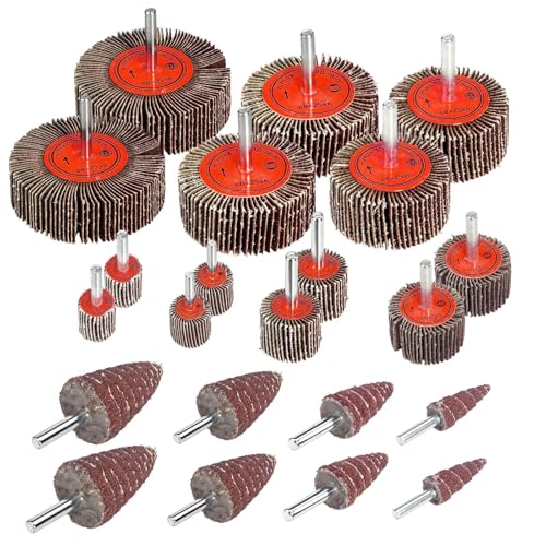 Image of Abrasive Flap Wheel Sander,24 Pack 80 Grit 1/4" Shank Diameter Cone Shape Abrasive Sandpaper Flap Sanding Wheel, for Remove Rust/Weld Burr/Grinding (red)