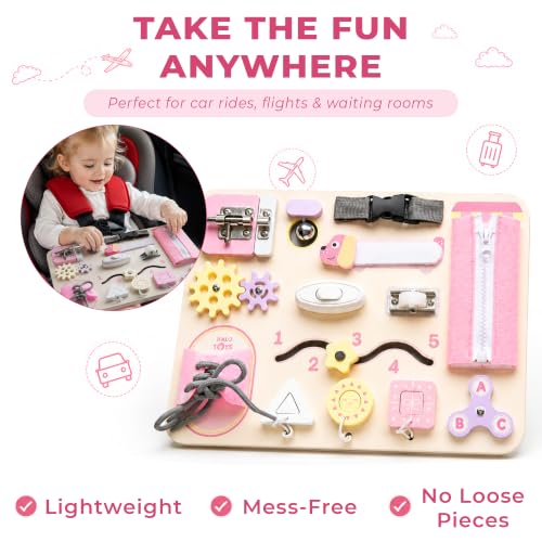 Image of Montessori Busy Board for Toddlers, Wooden Sensory Toys, Preschool Learning Activities for Fine Motor Skills Travel Toy, Basic Life Skills Educational Gifts for 1 2 3 Years Old Kids Boys Girls