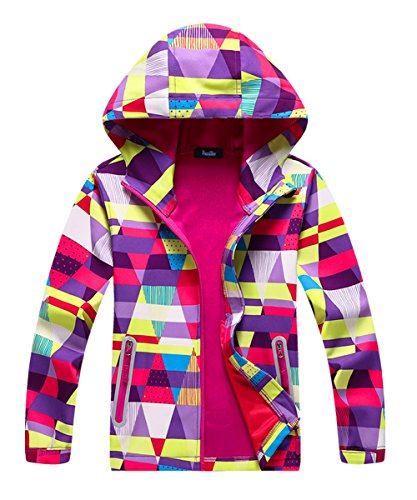 Hiheart Boys Girls Hooded Composite Mesh Jacket Windproof Softshell Windbreaker