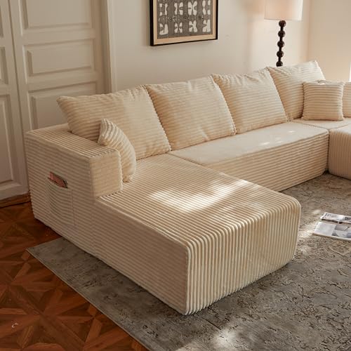 Image of 133 inch Modular Sectional Sleeper Sofa, Modern Cloud Sectional Sofa Couch with Ottoman and Storage, U Shape Boneless Couches for Living Room, Free Combination, No Assembly Required,Beige