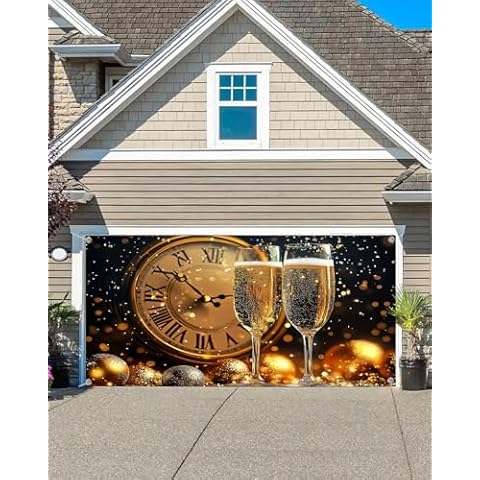 Dtekoj 6X13ft Happy New Year Garage Door Decoration Background 2025 New Year's Eve 12 O'clock Countdown Shining Champagne Abstract Boken Backdrop Christmas New Year Party Decorations Banner Cover Cover