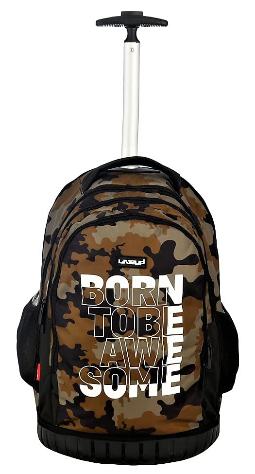 LIVE UP Camouflage Trolley school bag with Adjustable Strap for School and College 3 pockets and 2 side pockets. (32 * 21 * 49)