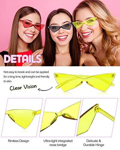 Konohan 20 Pairs Triangle Rimless Sunglasses for Women Candy Colored Transparent Glasses Mirrored Black Cat Sunglasses for Women Men Kids Glasses Halloween Cosplay Party Favor Supplies, 10 Colors4