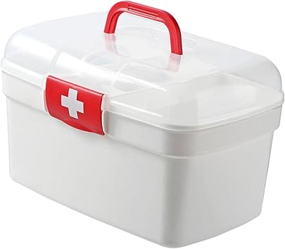 predolo First Aid Empty Box Storage Box Portable Multipurpose First Aid Case Container Bin Large Capacity Dustproof 2 Layer for Cosmetic Camping Car