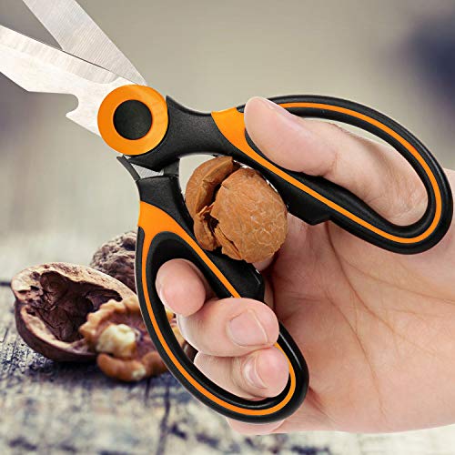 Kitchen Shears, Acelone Premium Heavy Duty Shears Ultra Sharp Stainless Steel Multi-function Kitchen Scissors for Chicken/Poultry/Fish/Meat/Vegetables/Herbs/BBQ… (Orange black)