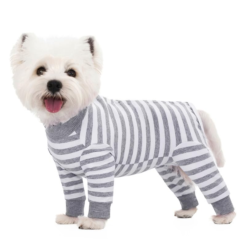 Image of Dog Surgery Recovery Suit for Small Dogs, 4-Legged Dog Onesie After Surgery with Back Snaps, Breathable Cotton Spay and Neuter Bodysuit for Female and Male Dogs