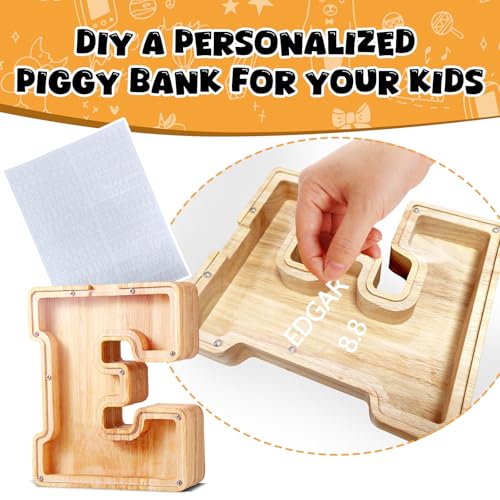 Image of UBeesize Large Piggy Banks Twenty-Six English Alphabet Letter for Boys Girls, Wooden Personalized Bills and Coins Bank Money Box,DIY Name Birthday Gift,Bedroom Living Room Decoration(P)