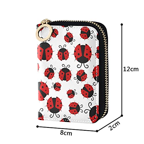Red Ladybugs Texture Credit Card Coin wallet, RFID Blocking Compact Women Leather Card Holder, Key Change Organizer, Zipper Purse Clutch Pouch Pocket4