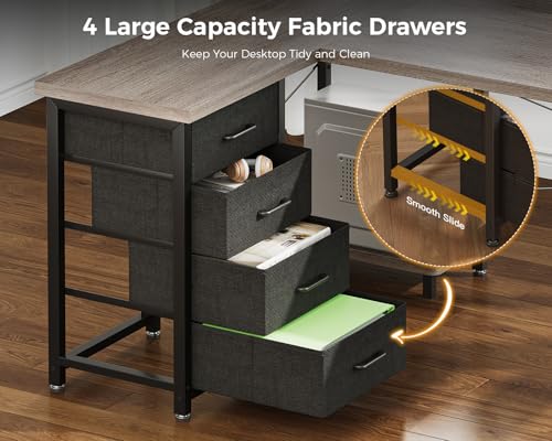 Image of AODK L Shaped Gaming Desk with 4 Drawers, 53 inch Reversible Home Office Desks with Power Outlets, L Shaped Computer Desk with USB Charging Port and Host Stand, Corner Desk, Easy to Assemble, Grey