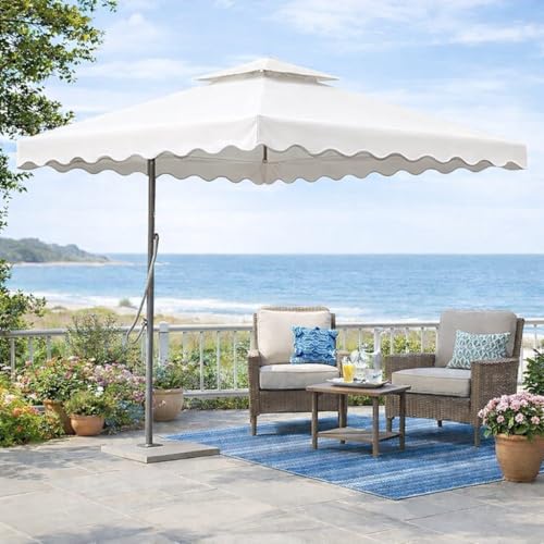 Image of 10ft Square Cantilever Umbrella with Crank | Waterproof Offset Hanging Patio Umbrella with Double Roof | Outdoor Sunshade for Garden, Balcony & Restaurant, Terrace & Poolside