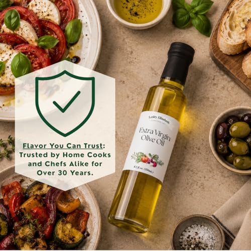 Image of Lesley Elizabeth Extra Virgin Olive Oil, 8.5 fl oz - Smooth Premium EVOO for Dipping, Drizzling, Dressings, Sauteing, Roasting & Everyday Cooking - All-Natural, Plant-Based