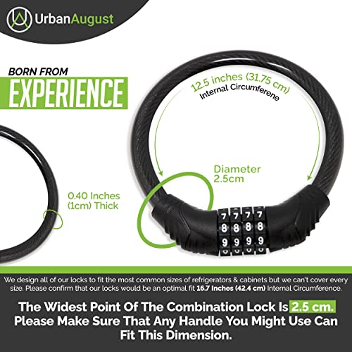 Urban August Refrigerator Lock for Kids & Adults, 4-Digit Code Fridge Lock for French-Door Refrigerators, & Versatile Cabinet Lock (Small, Black 2 Pack)