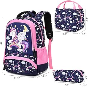 Meisohua Girls Backpack with Lunch Box 3 in 1 Set Kids Backpack for Girls Preschool Kindergarten Elementary School Backpack