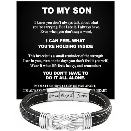 Larvincy To My Son Bracelet From Mom And Dad With Heartfelt Message & Elegant Box Son Jewelry Gifts From Mother Father Bracelets For Men On Birthday Wedding Father Day Christmas & More