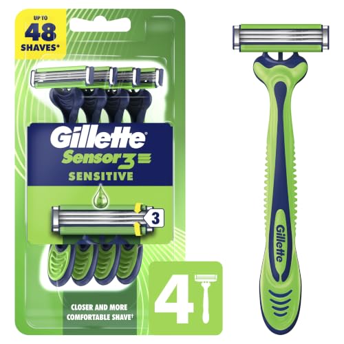 Gillette Sensor3 Sensitive Men's Disposable Razor, 4 Razors