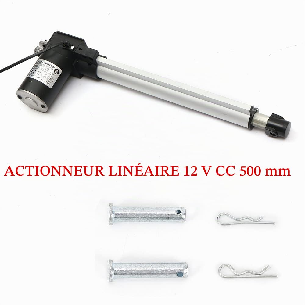 Actionneur linéaire 12 V CC - Moteur linéaire - 500 mm - Course : 600 kg - Traction : 400 kg - Classe de protection IP44