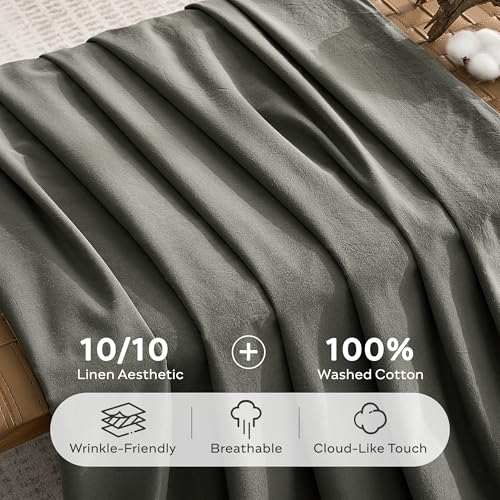 Image of JELLYMONI 100% Washed Cotton Duvet Cover King - Soft, Breathable Linen-Look Bedding with Natural Wrinkle Texture, Button Closure, 3-Piece Set (Dark Grey, 104 inchx90 inch)