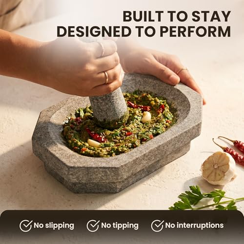 Image of Large Mortar Pestle for Kitchen | 2 Cup Capacity Silbatta for Chutney | Silbatta for Chutney /Okhli Musal /Rolu Rokali | Kalvam Spice, Herb & Masala Grinder | Durable Sil Batta Grinding Stone