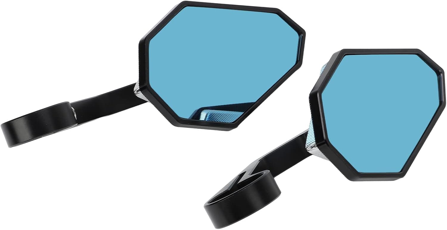Pair Bar End Rearview Mirrors – Flat Blue - Optical Mirror for 13–14mm & 17–19mm Handlebars – CNC Aluminum - Universal Fit for Chopper Cruiser Bikes (Black and White)