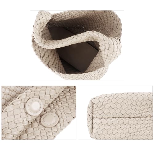 Image of Woven Tote Bag with Small Purses for Women, Vegan Leather Hobo Bags Straw Handbags Large Underarm Shoulder Bag