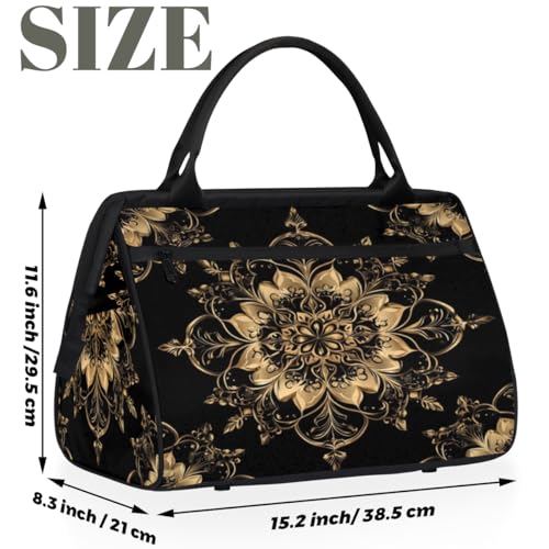 Mandala Gold Carpet Small Overnight Weekender Tote Bag for Women Men Foldable Travel Duffel Bags Lightweight Sports Gym Bag Waterproof Carry On Luggage Weekender Bag for Traveling Gifts2