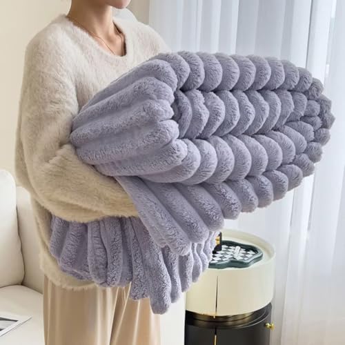 YKFN 毛布 ブランケット ふわとろ毛布 もうふ 冬用 クイーン もこもこ毛布 200x230cm 掛け毛布 暖かい うさ毛布 発熱二枚合わせ マイクロファイバー 柔らかく 肌触り フランネル 洗える 軽量 静電防止 冷え対策 リバーシブル パープル