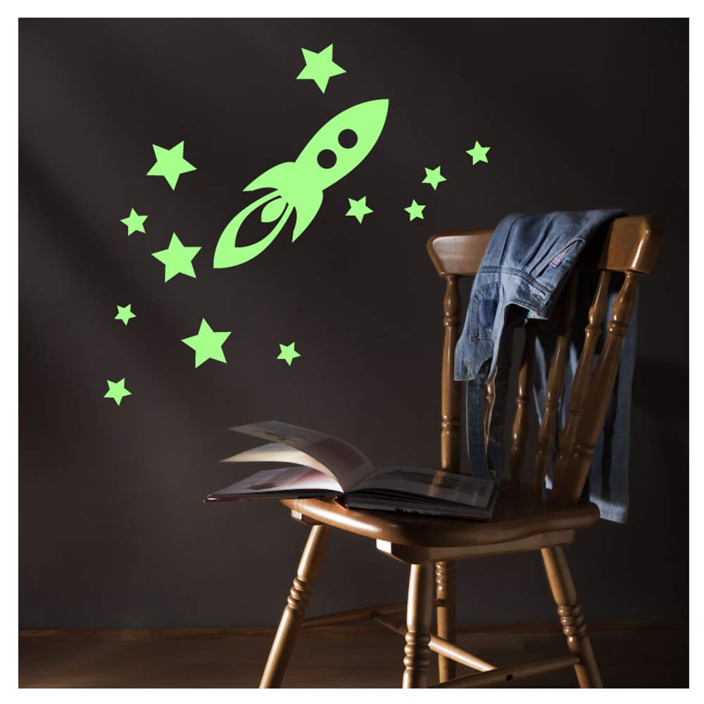 Glow in The Dark Wall Sticker Rocket and Stars - 55 x 10cm, 55x10cm