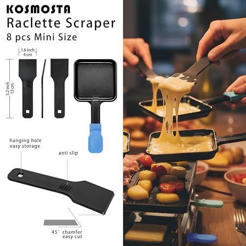 Poêlons à raclette triangulaires de rechange et spatules nylon, set de 8