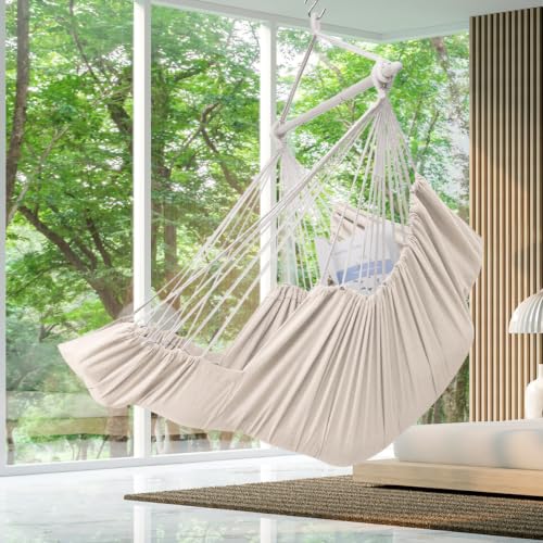 Image of ADVOKAIR Hammock Chair Swing 500lbs Steel Bar Multi-Size Bedroom&Porch | Anti-slip Rings, Adjustable Strap and S-hook, Easy Assembly, Indoor&Outdoor