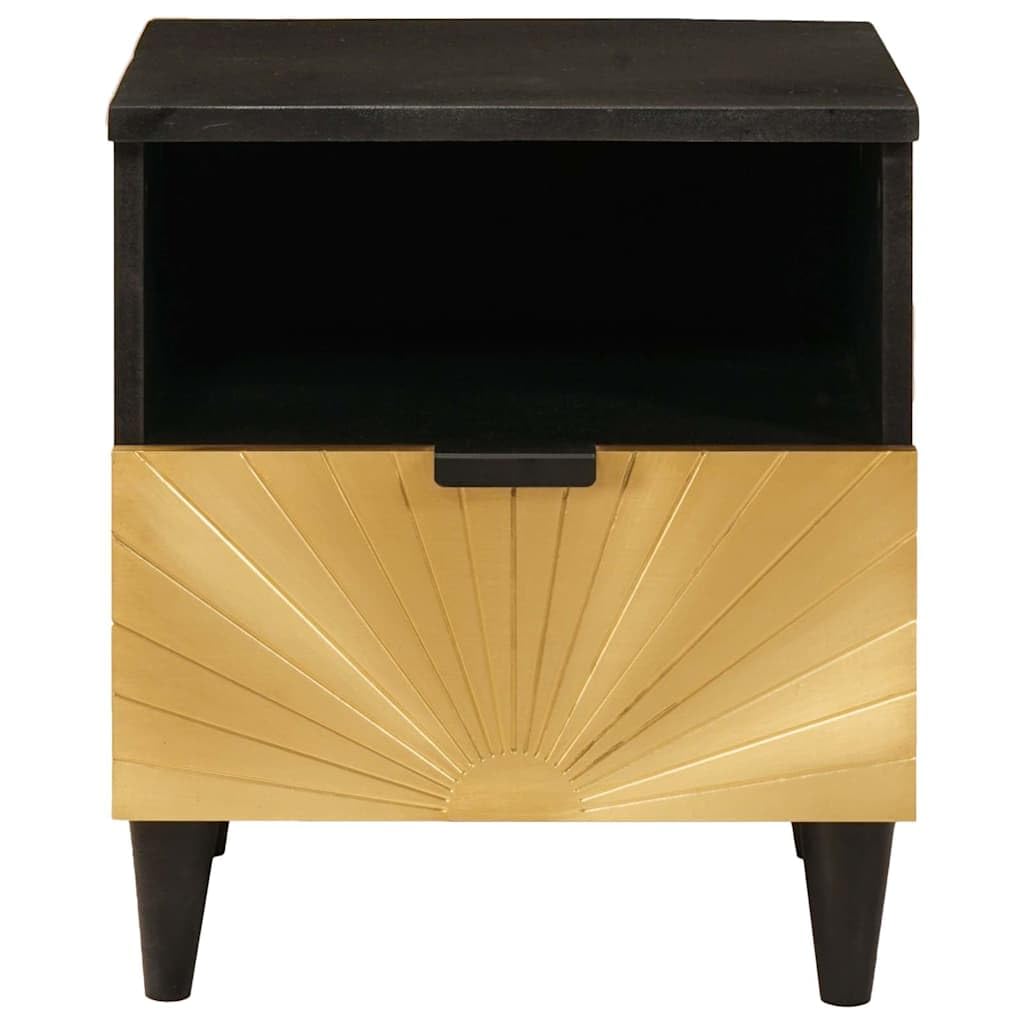 Comodino nero oro 40 x 33 x 46 cm in legno di acacia legno massello dal design moderno, robusto e durevole, per camera da letto, soggiorno