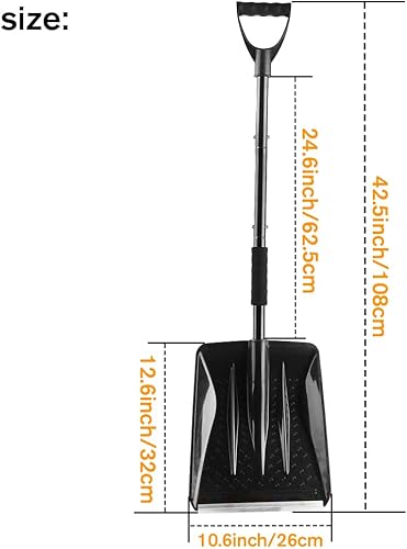 Miniatura 2 de Pala de nieve para automóvil, pala de nieve ergonómica con mango de aluminio resistente para quitar la nieve, portátil y útil para automóviles,