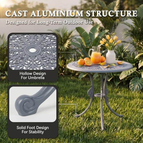 Image of BRISHI Cast Aluminium Garden Patio Seating Chair and Table Set for Balcony Outdoor Furniture with 1 Table and 4 Chair Set (Grey)